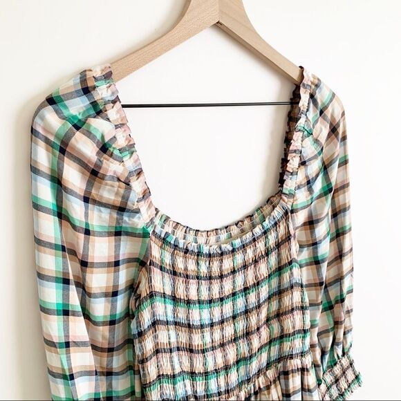 Anthropologie Maeve Cerie Smocked Midi Dress Gingham Plaid Multi Size S - Picture 4 of 11